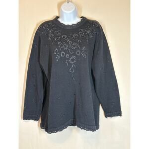 SEGUE VTG Sweater S Black Dark Cottagecore Coquette Embroidered Beaded Crochet